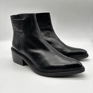 Mango Black Ankle Leather Pointed Booties Size 36